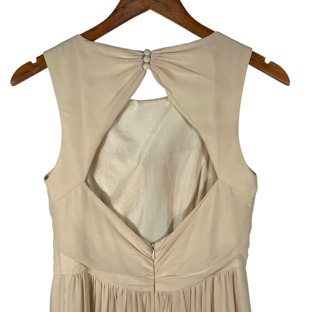Jenny Yoo Champagne Ivory Pleated Chiffon Open Back Maxi Gown Size 2 - Picture 7 of 11